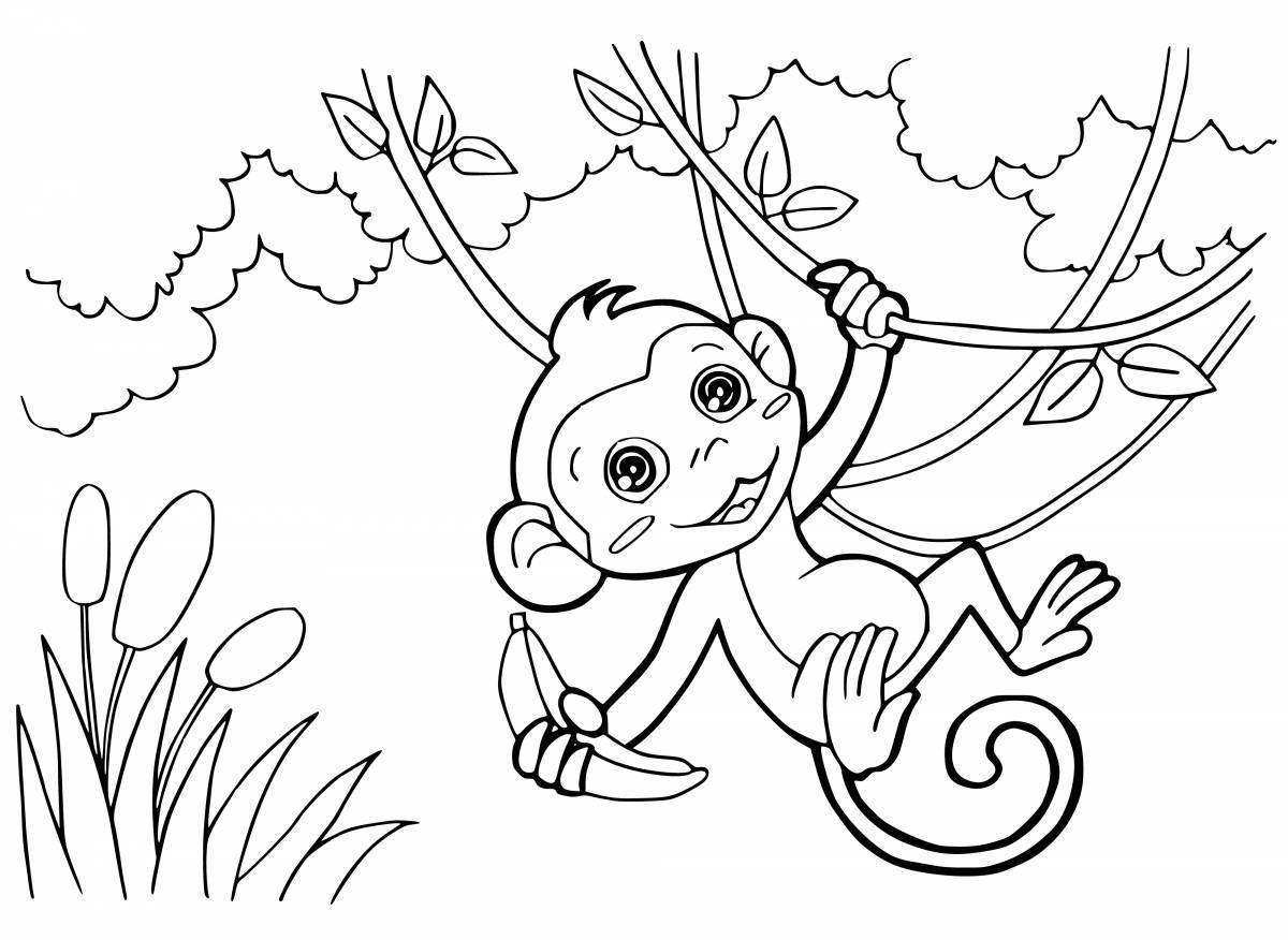 Игривая раскраска обезьяна для детей