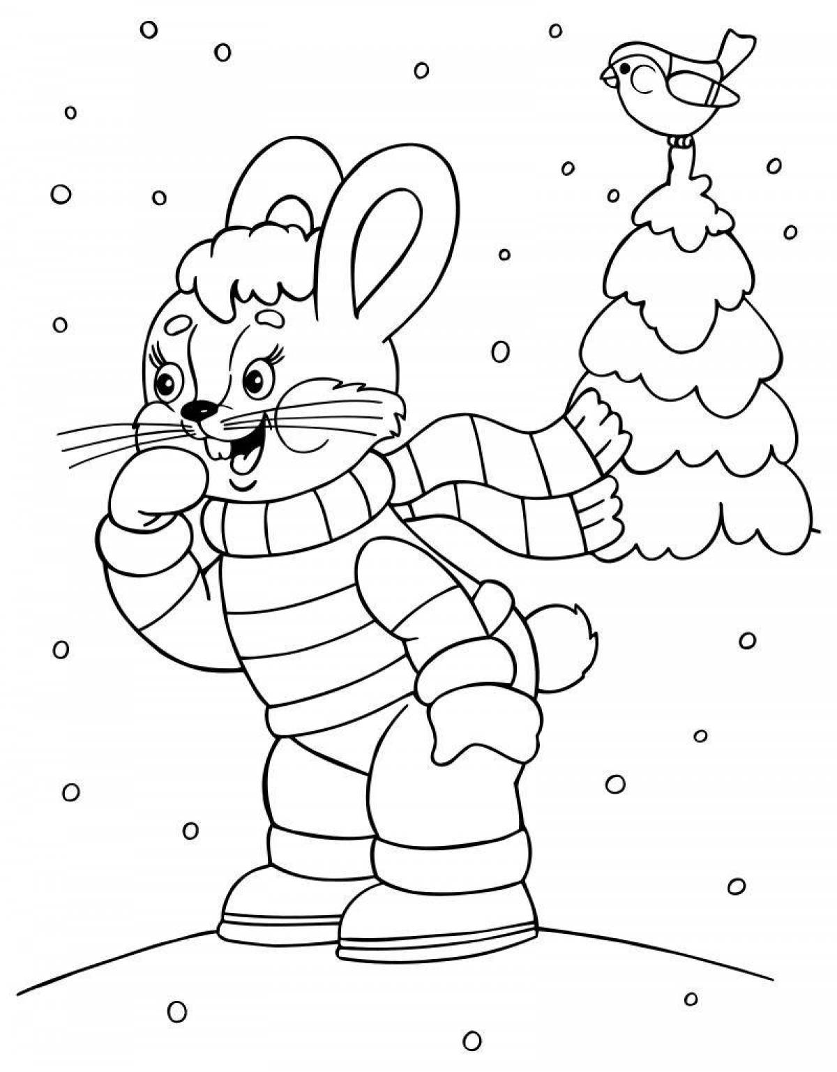Яркая раскраска кролик новый год