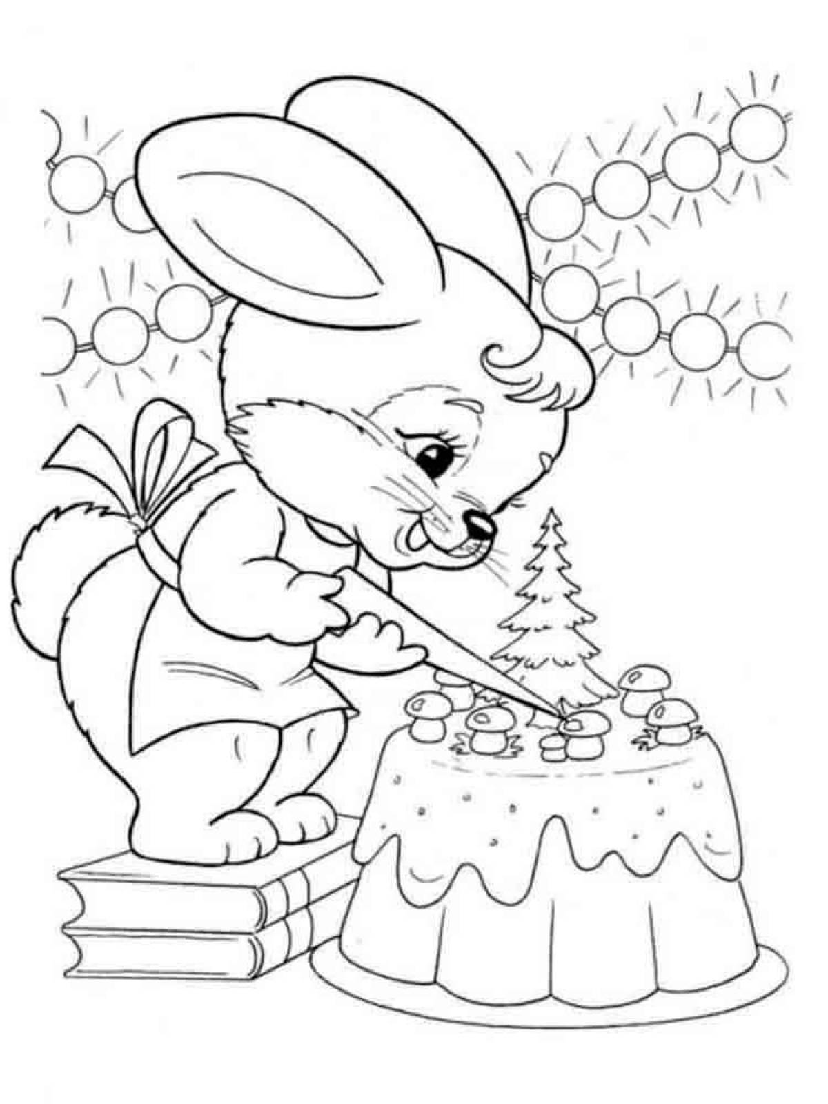 Блестящая раскраска кролик новый год