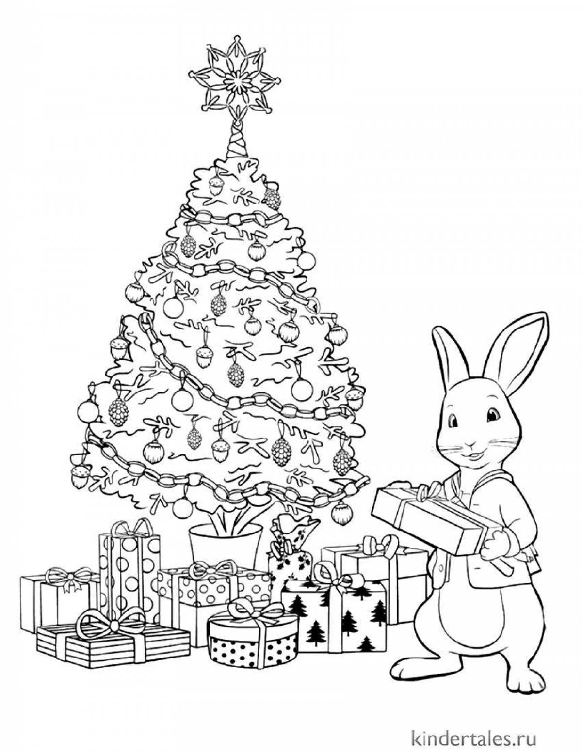 Сверкающая раскраска кролик новый год