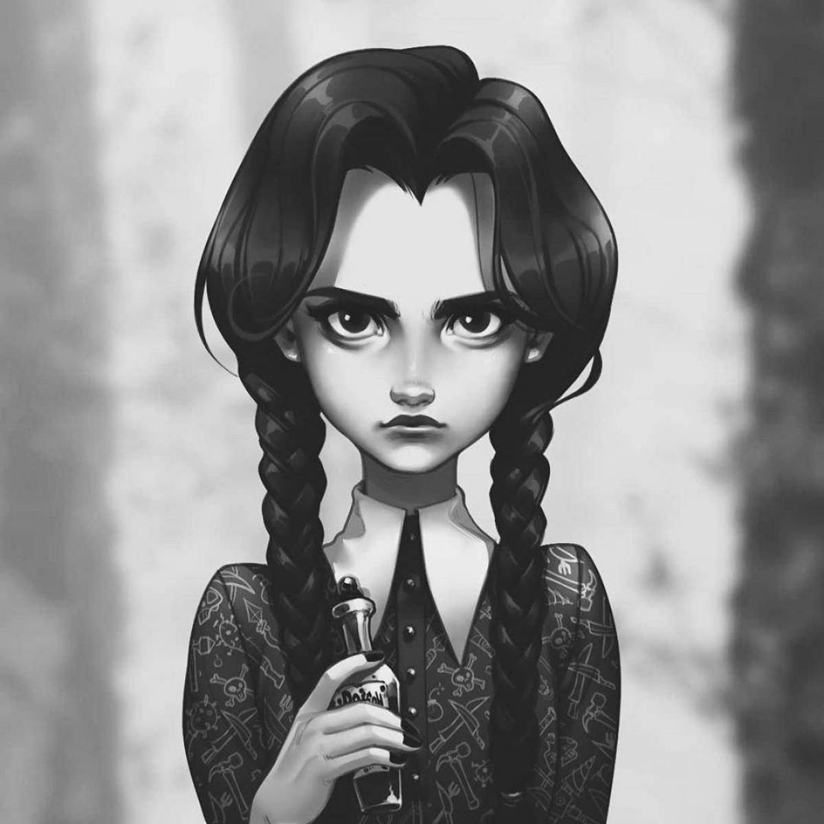 Adorable Addams Wednesday Coloring Page 2022