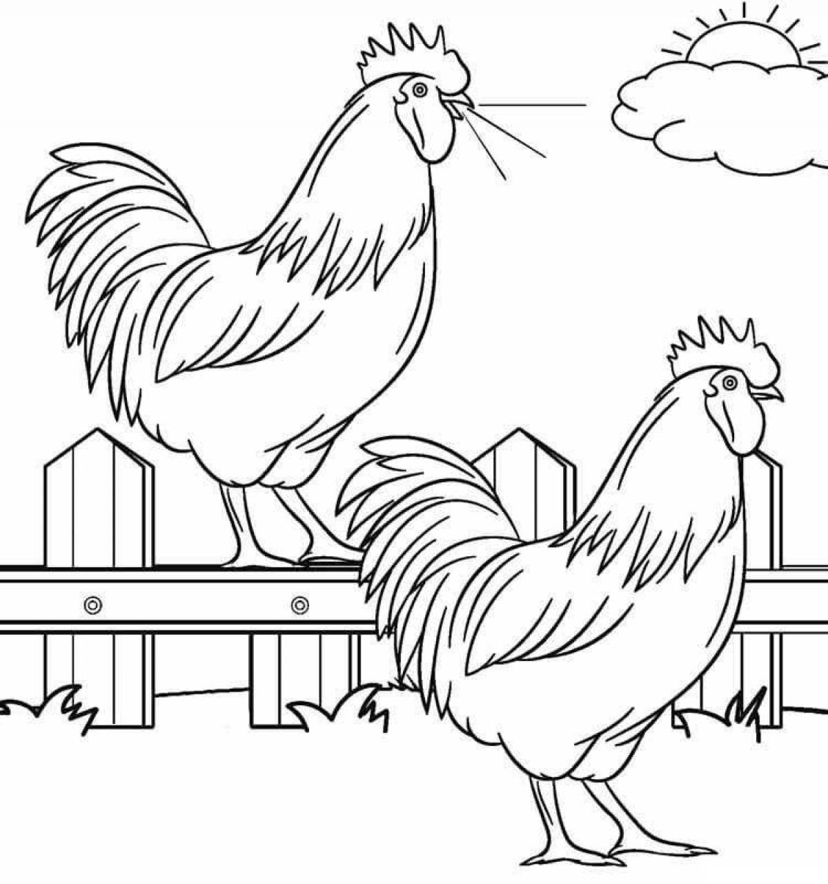 Adorable cockerel coloring page for kids