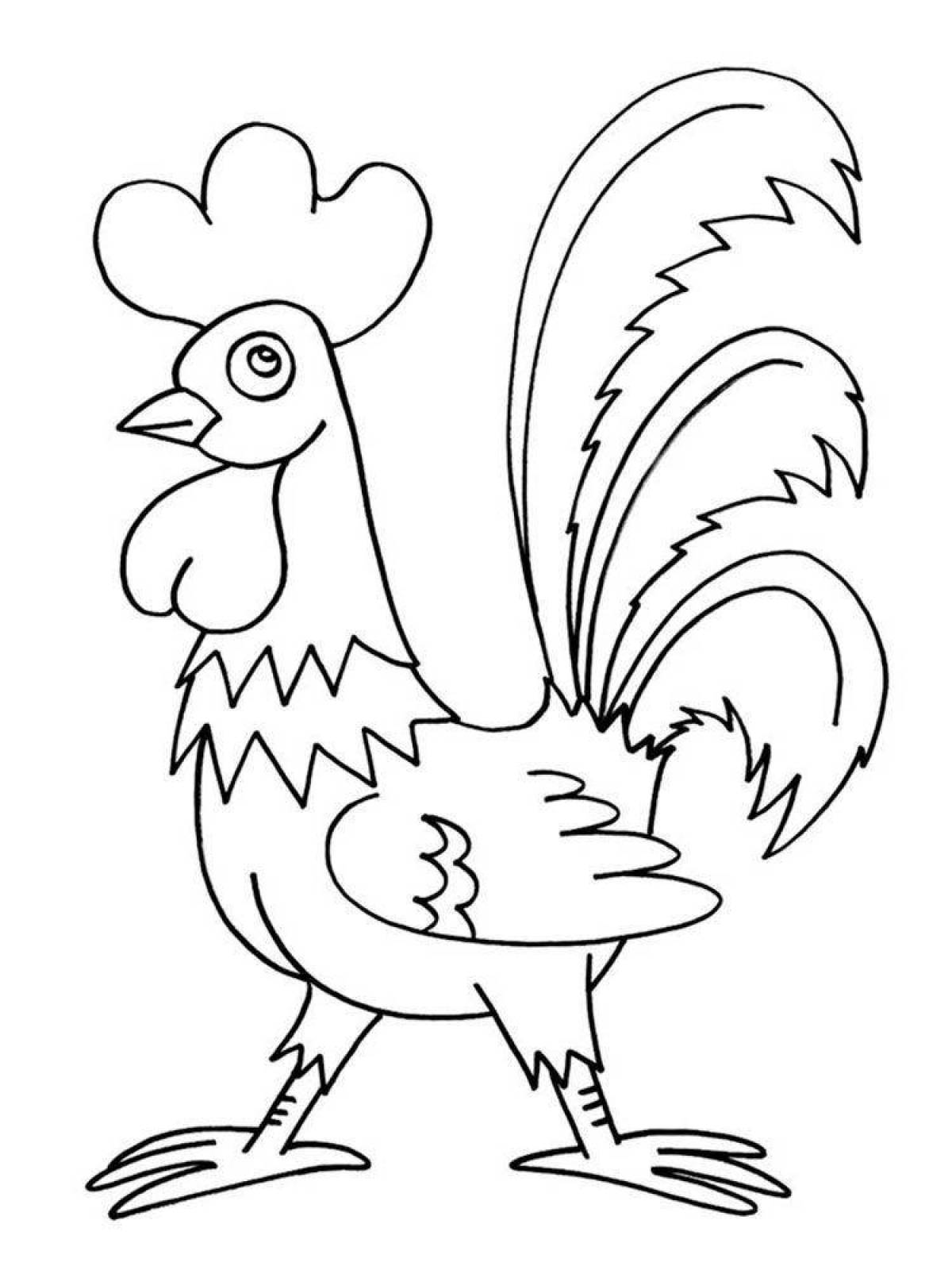 Intriguing cockerel coloring for kids