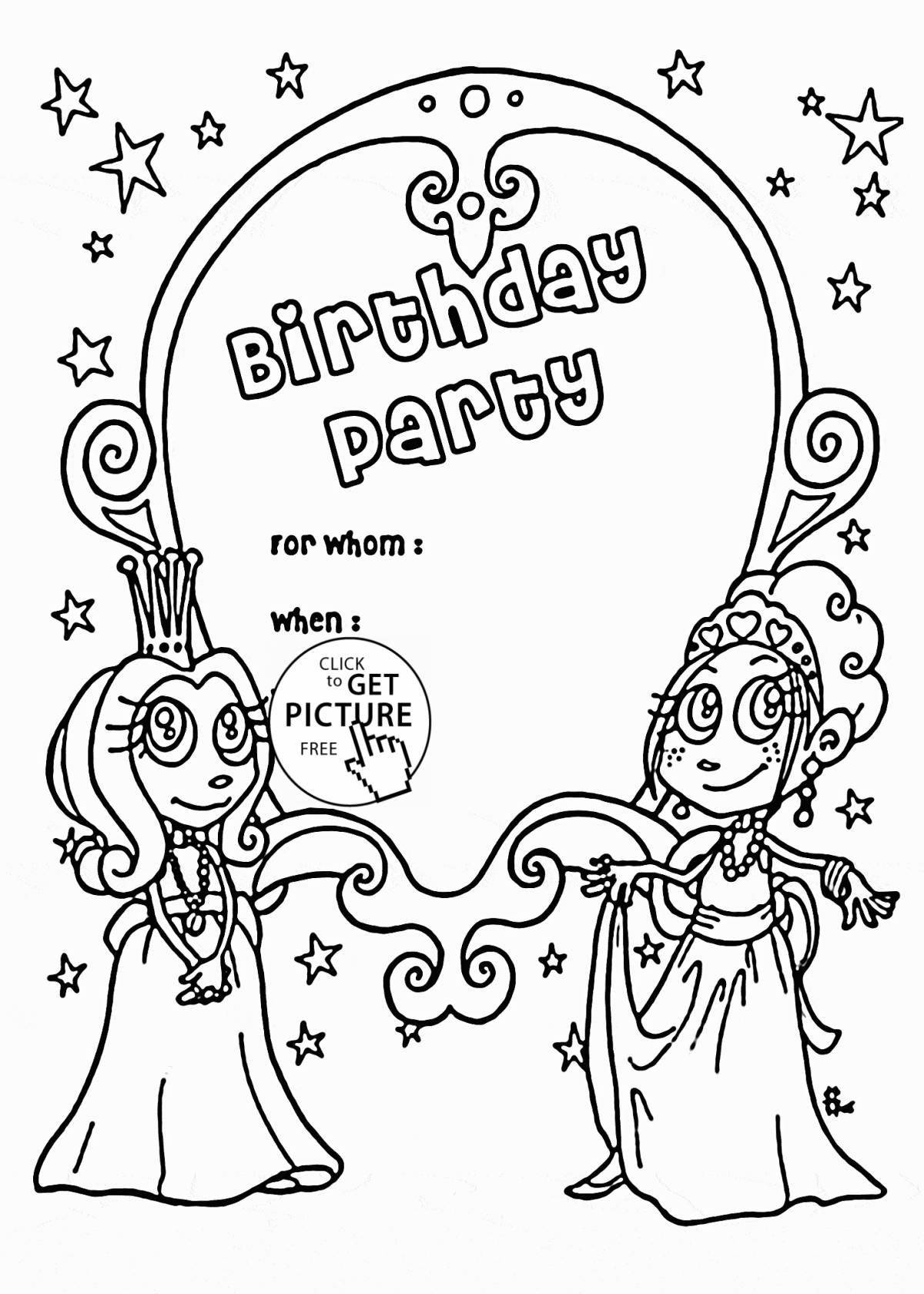 Happy birthday invitation coloring page