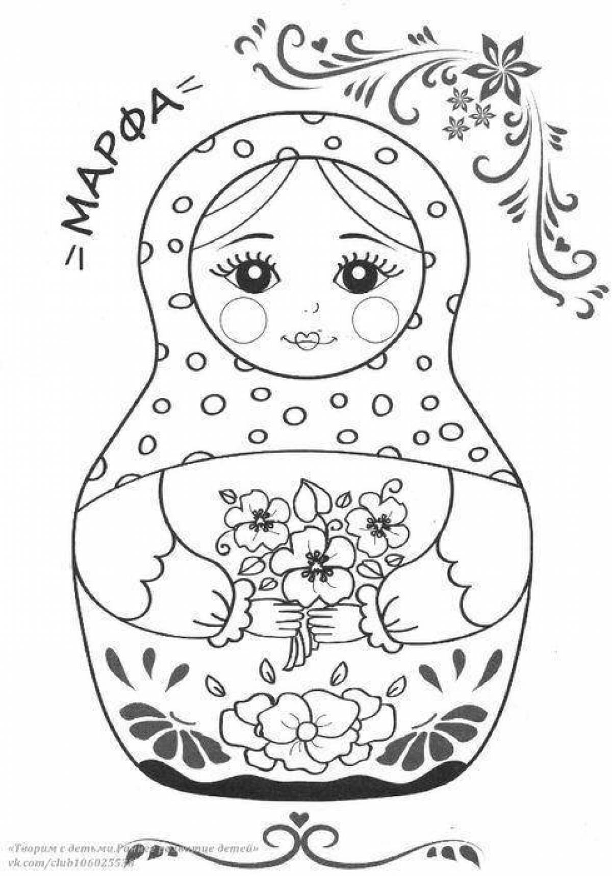 Charming matryoshka coloring book for kids