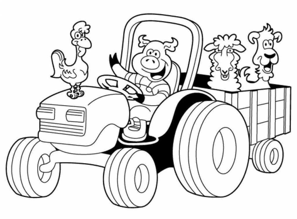 Веселая раскраска трактор для детей 3-4 лет