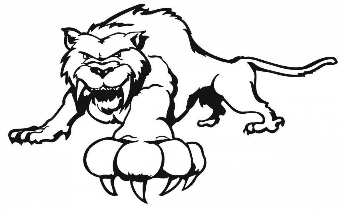 Coloring book ferocious saber-toothed tiger