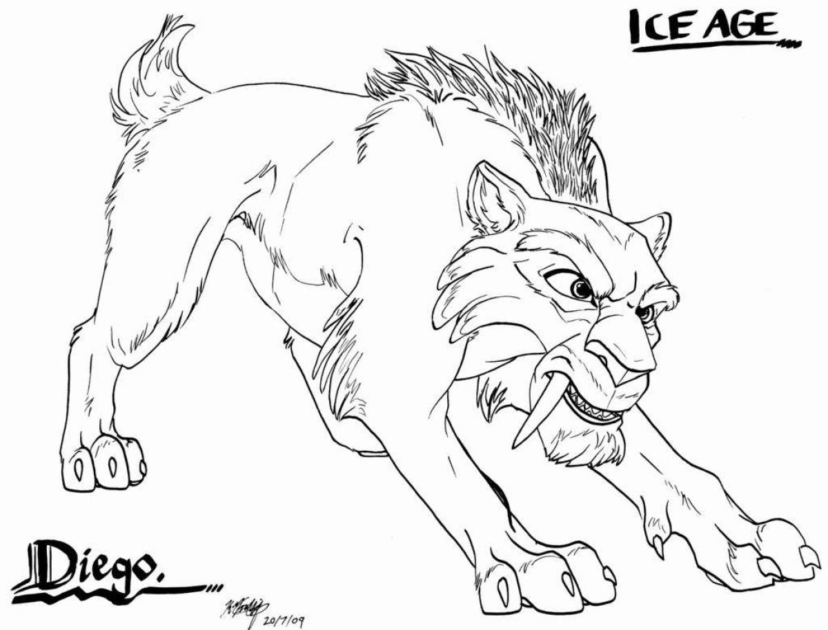 Awesome saber-toothed tiger coloring book