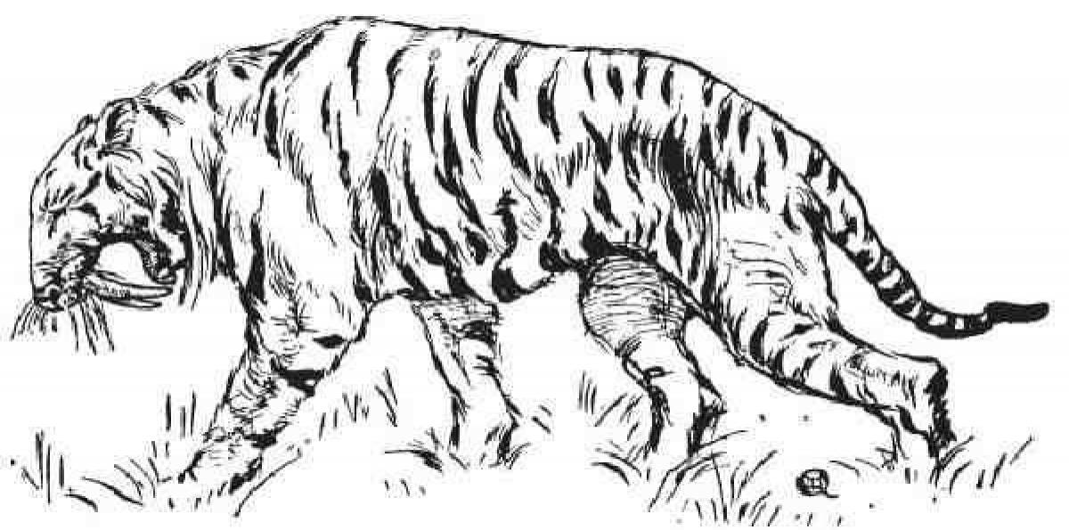 Glittering saber-toothed tiger coloring page