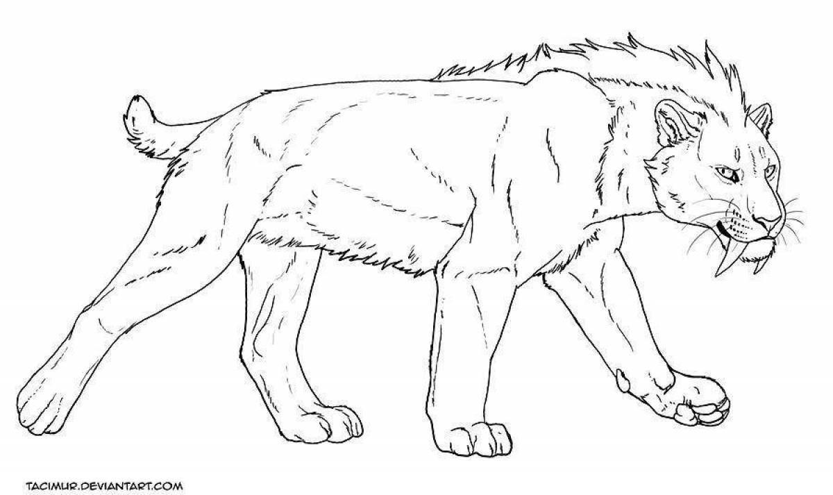 Coloring book awesome saber-toothed tiger