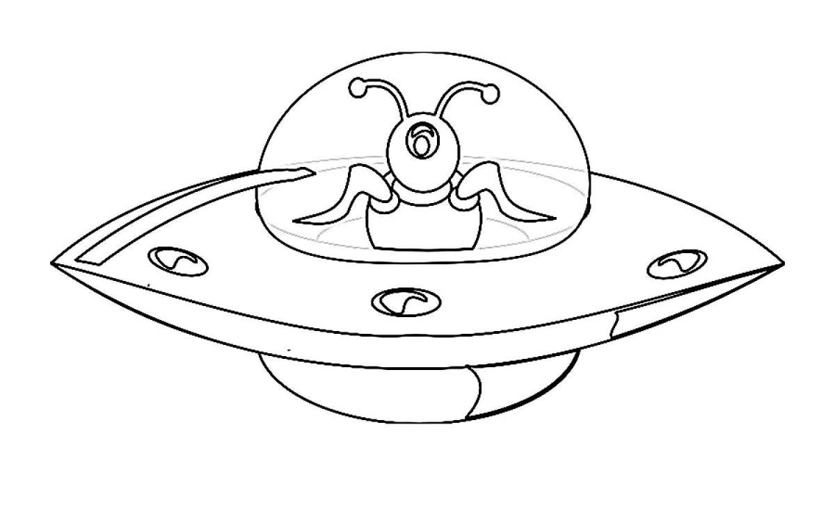 Coloring book inviting flying saucer