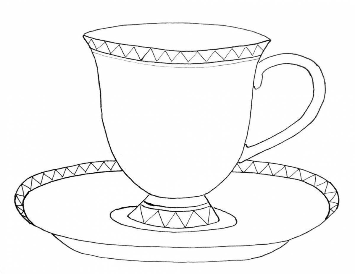 Colourful cup and saucer coloring page