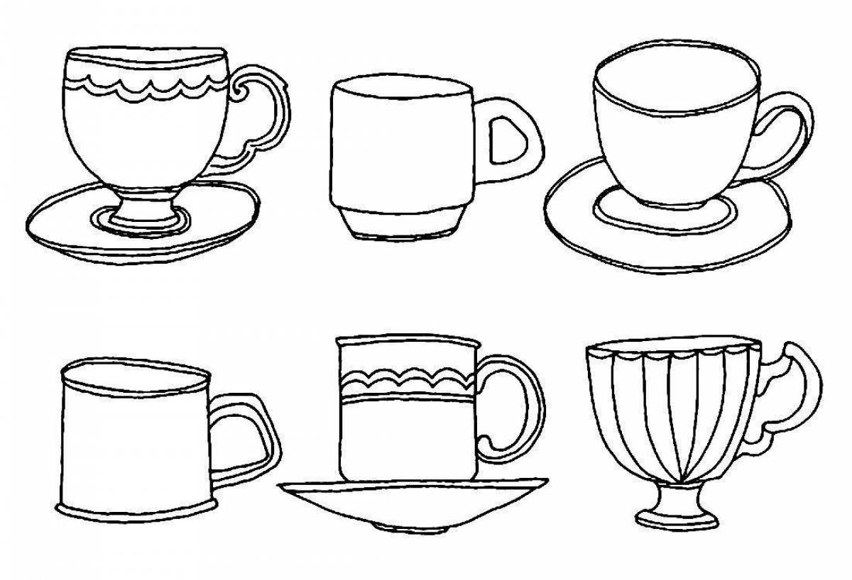 Coloring book shining cup and saucer