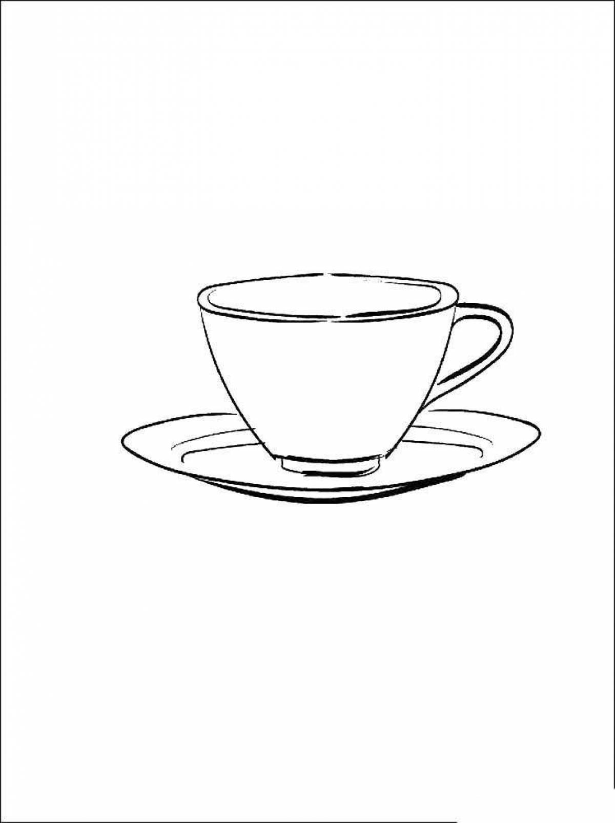 Coloring book funny cup and saucer
