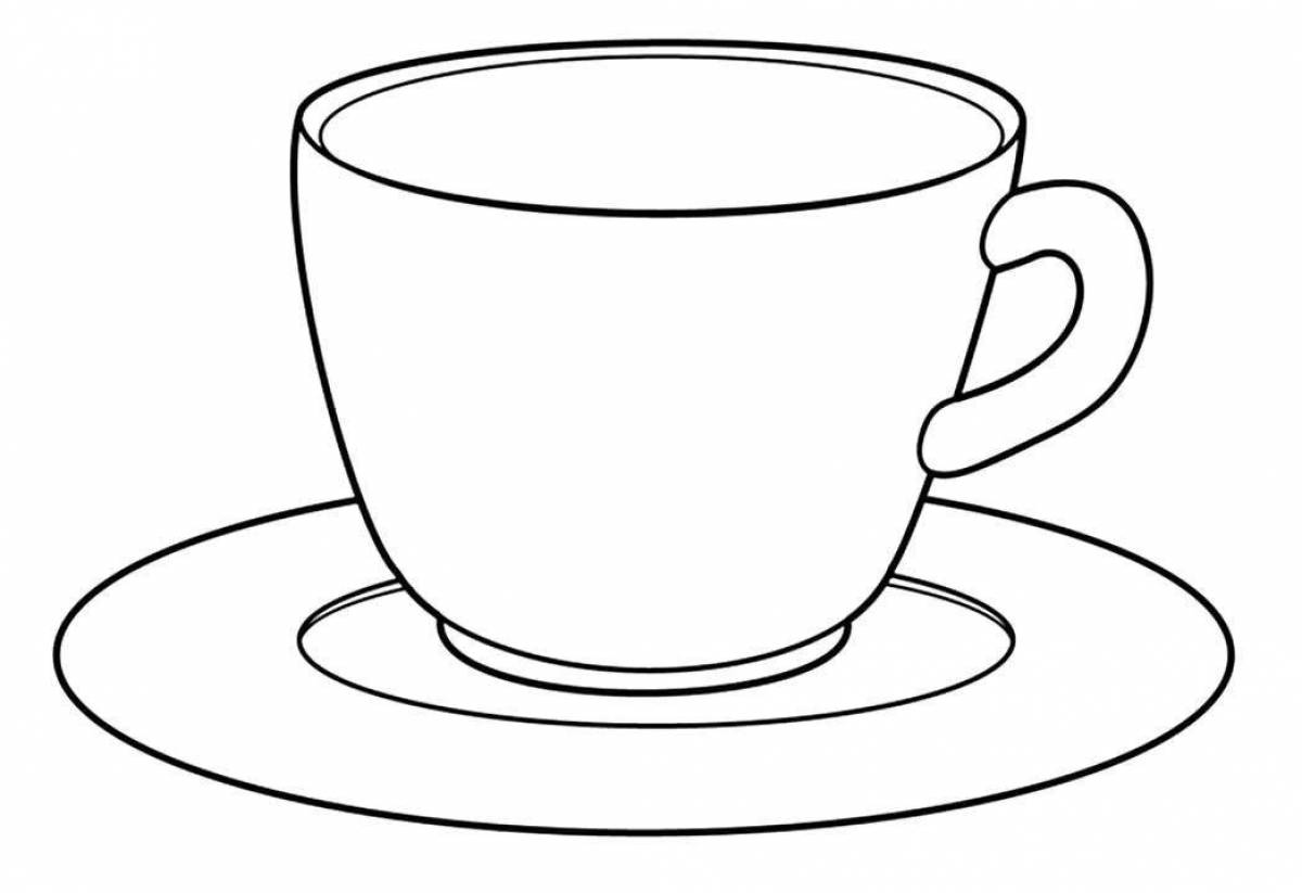 Coloring book humorous cup and saucer