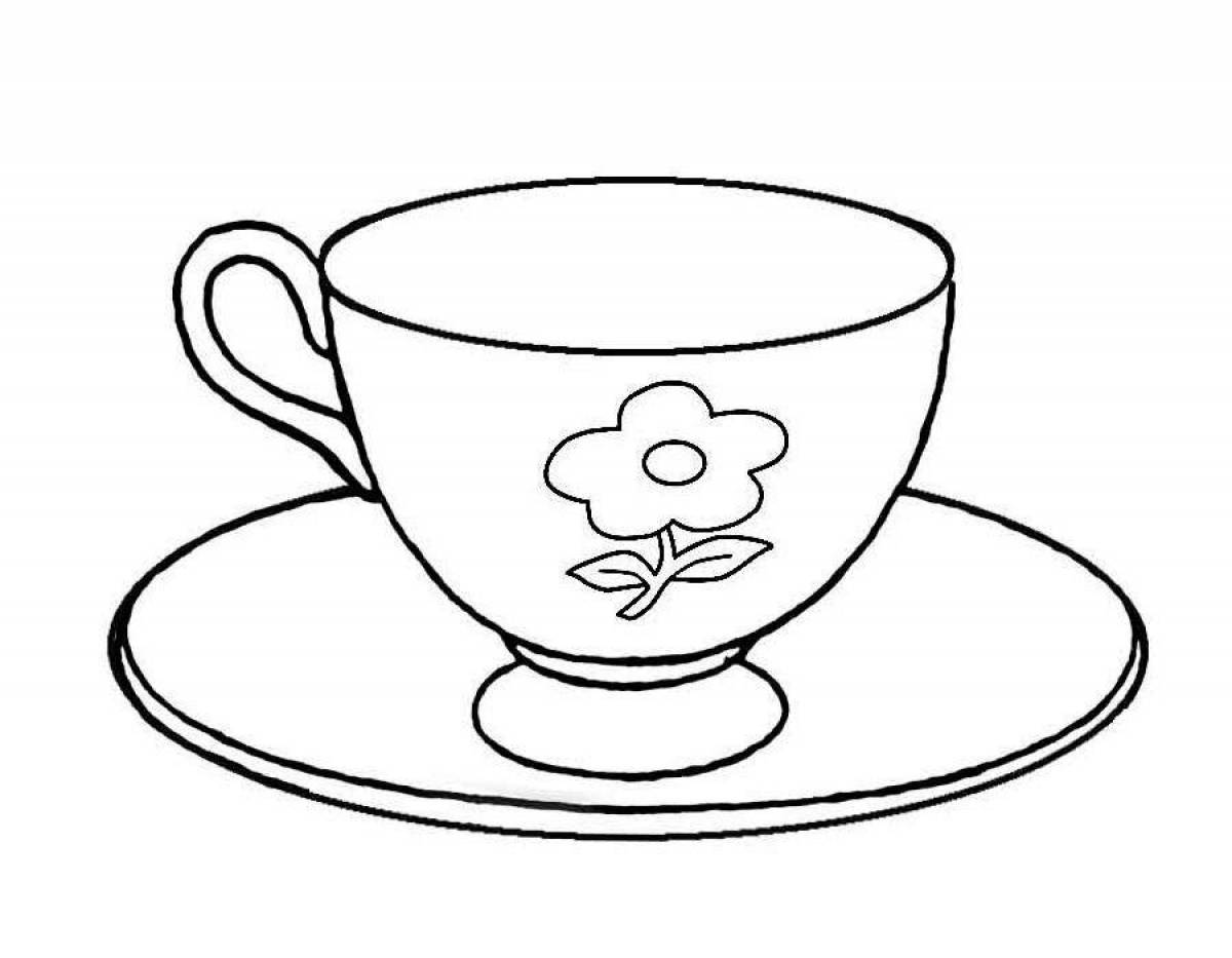 Анимированная страница раскраски чашки и блюдца