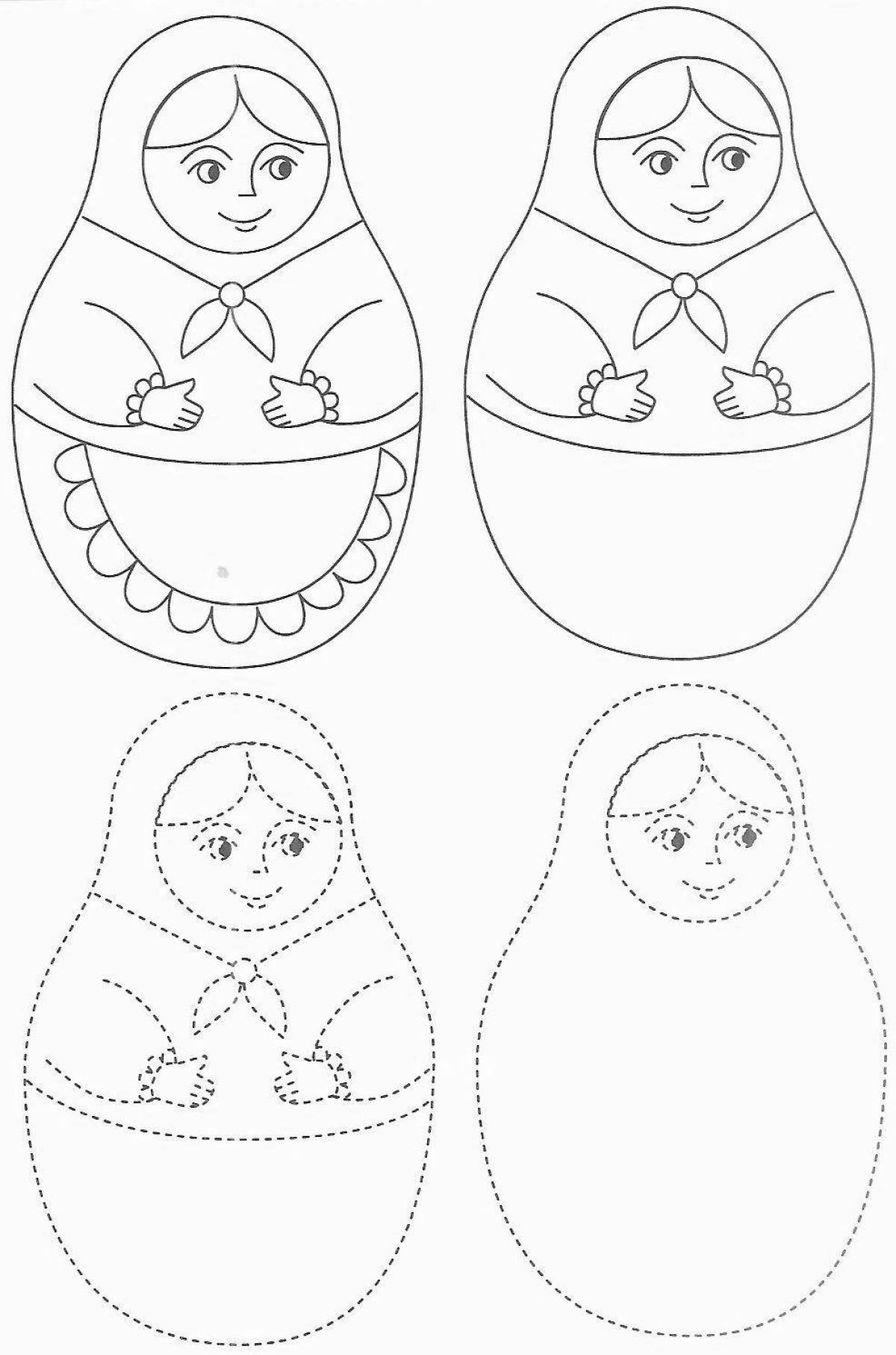 Colorful matryoshka coloring book for children 5-6 years old