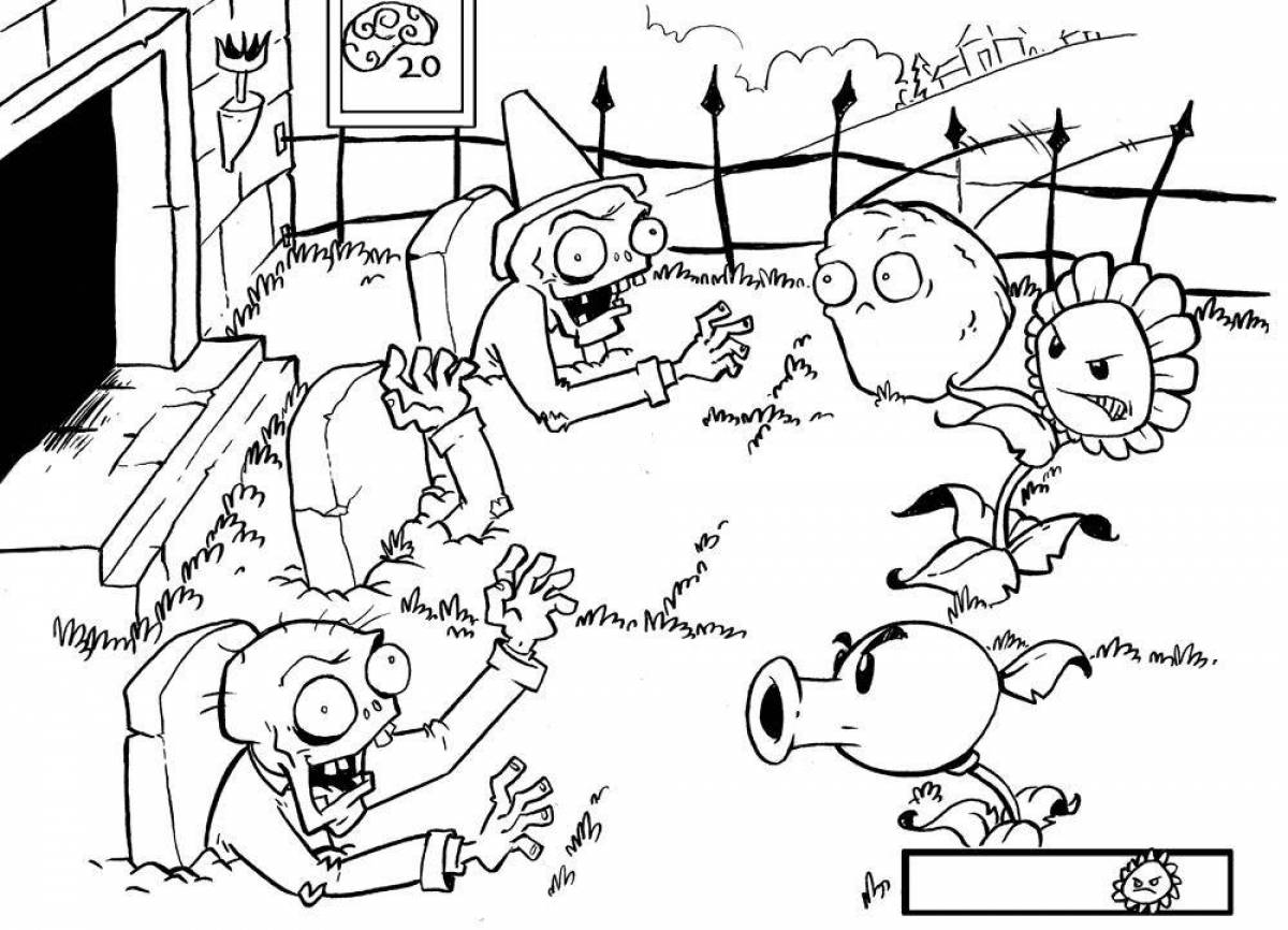 Colorful plant vs zombie coloring pages for kids