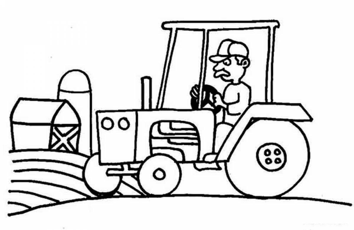 Яркая страница раскраски трактора для pre-k