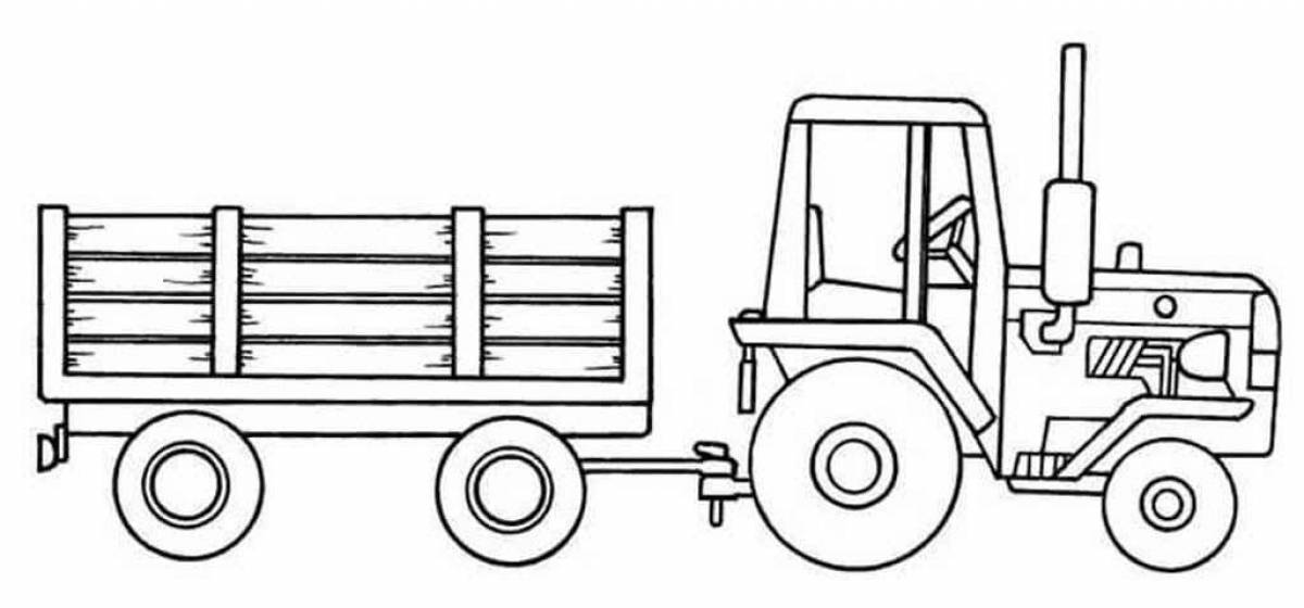 Яркая раскраска трактор для детей 4-5 лет