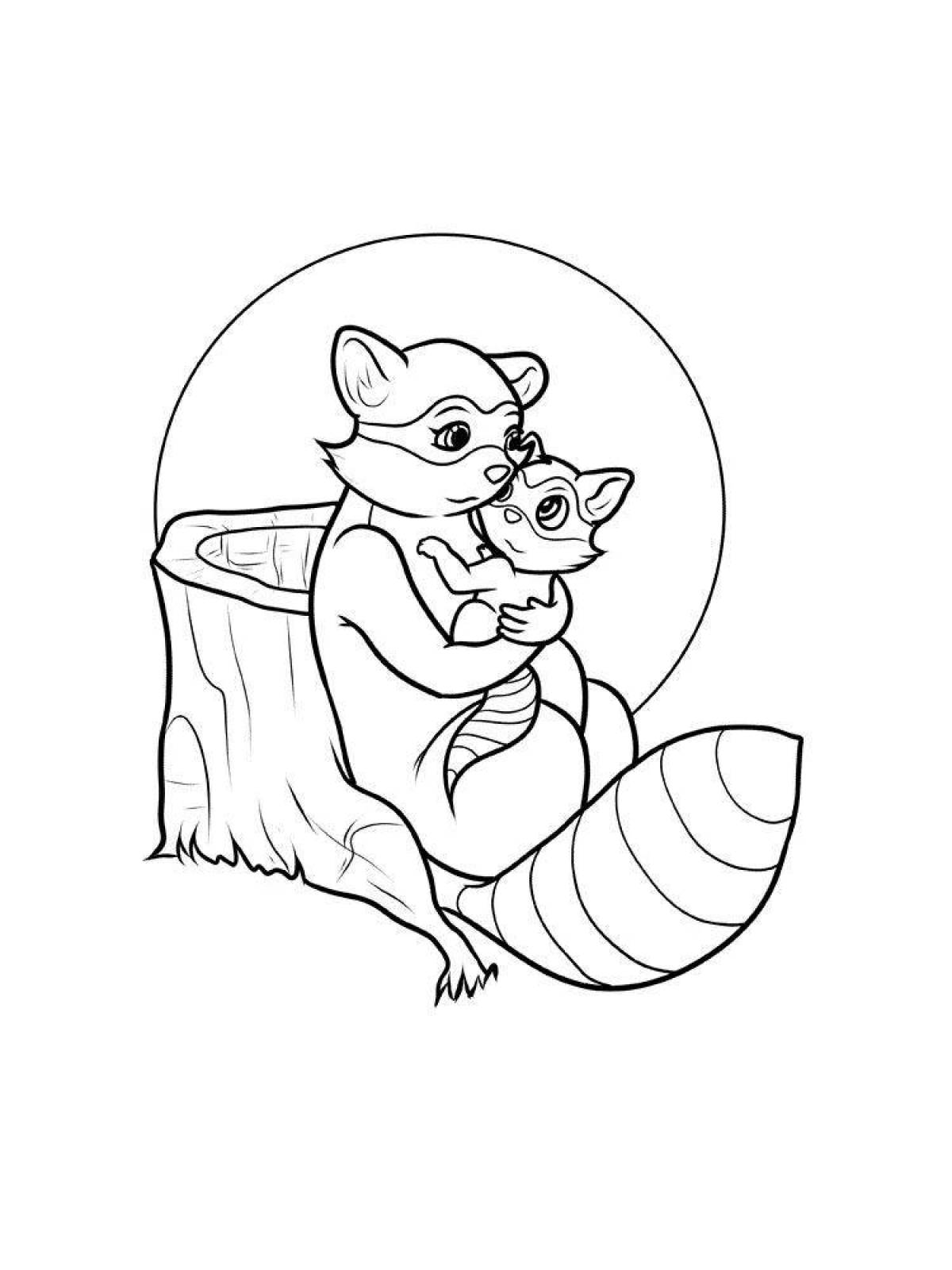 Friendly raccoon coloring book