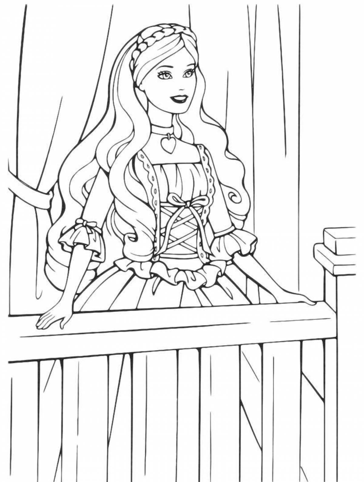 Раскраска barbie принцесса в праздничном платье для девочек распечатать