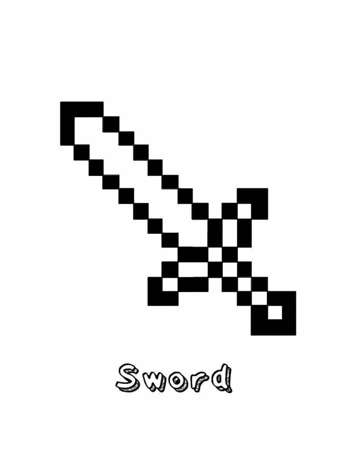 Humorous minecraft sword coloring page
