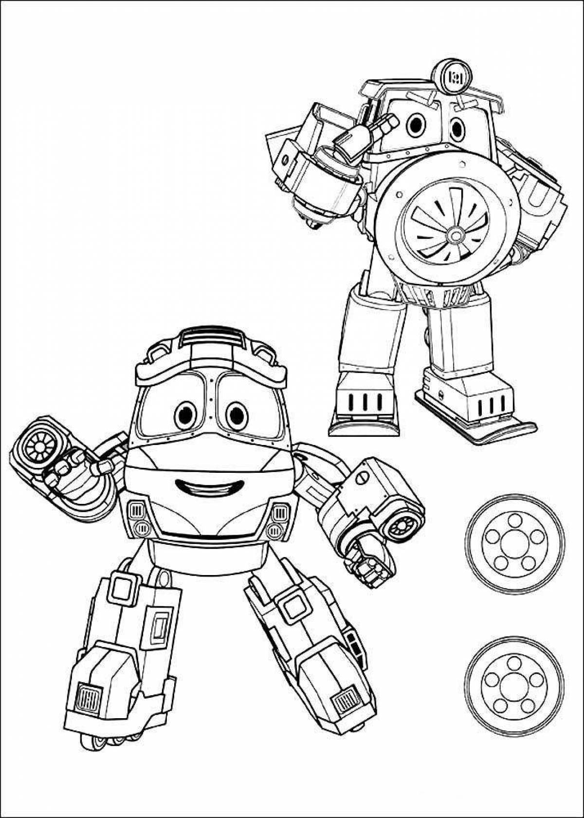 Colorful robot train coloring pages for kids