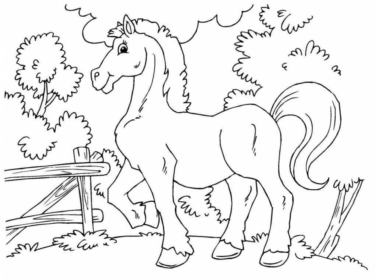 Playful coloring horse for children 5-6 years old