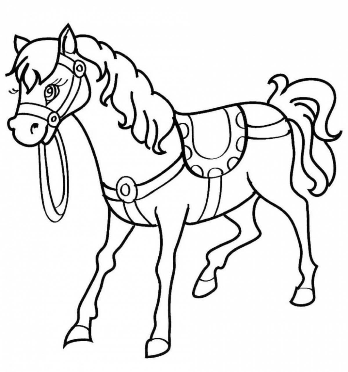 Радостная раскраска лошадь для детей 5-6 лет