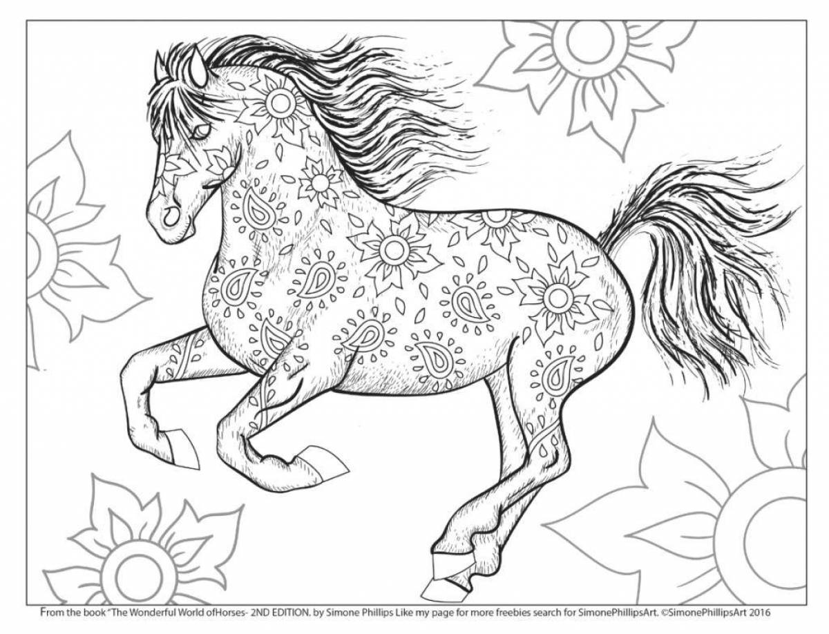 Изысканная раскраска лошадь для детей 5-6 лет
