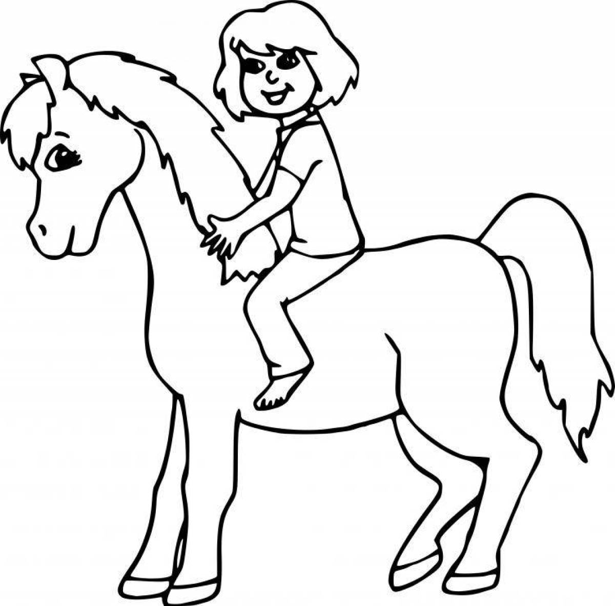 Девочка на коне раскраска
