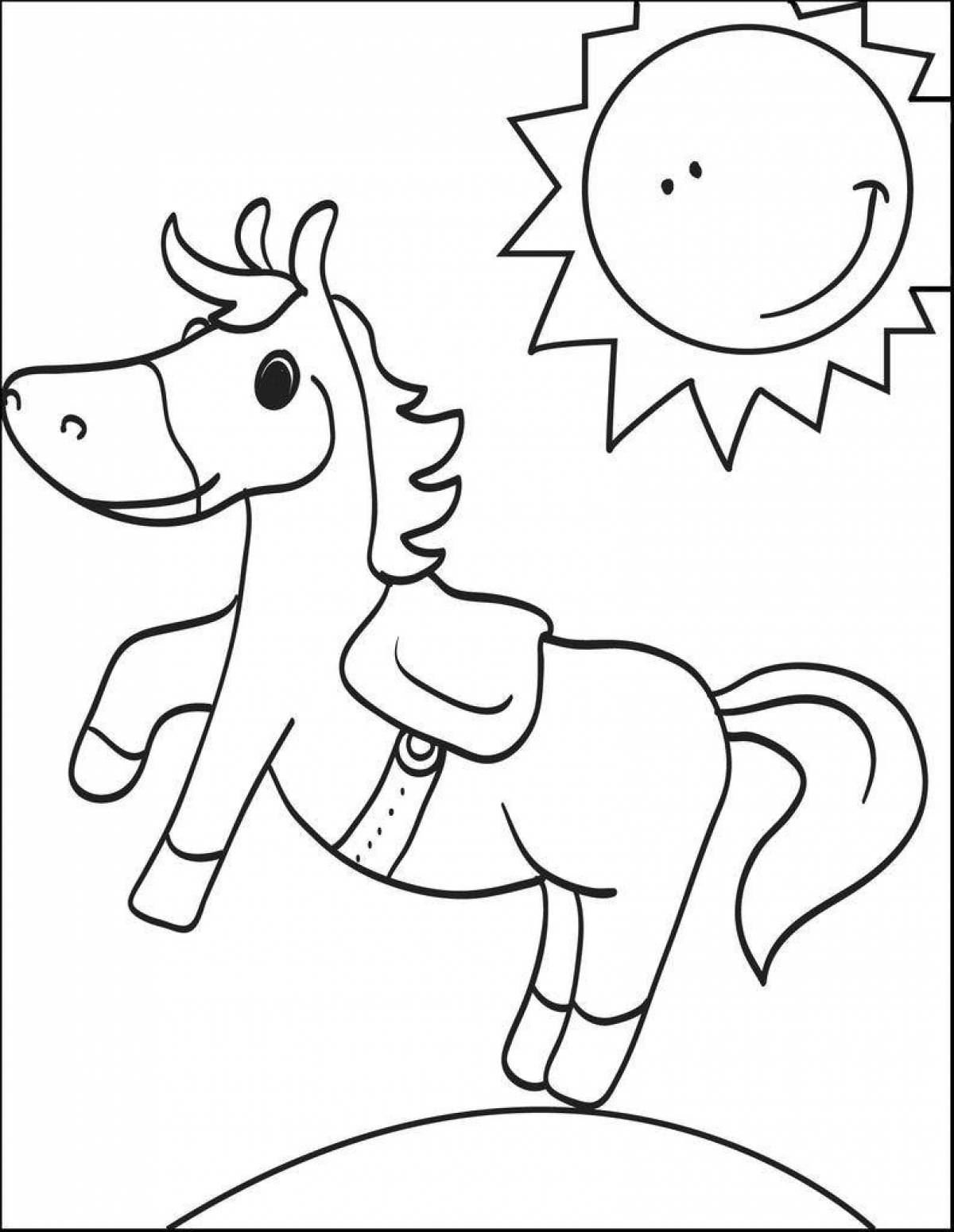 Joyful coloring horse for children 5-6 years old