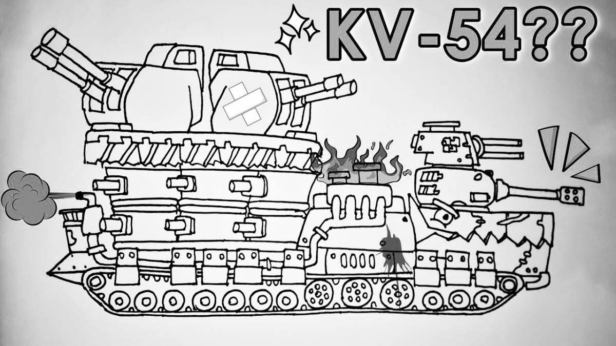 Фото Игривая страница раскраски танка кв 44 для детей