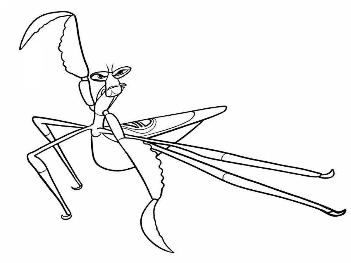 Colorful praying mantis coloring page