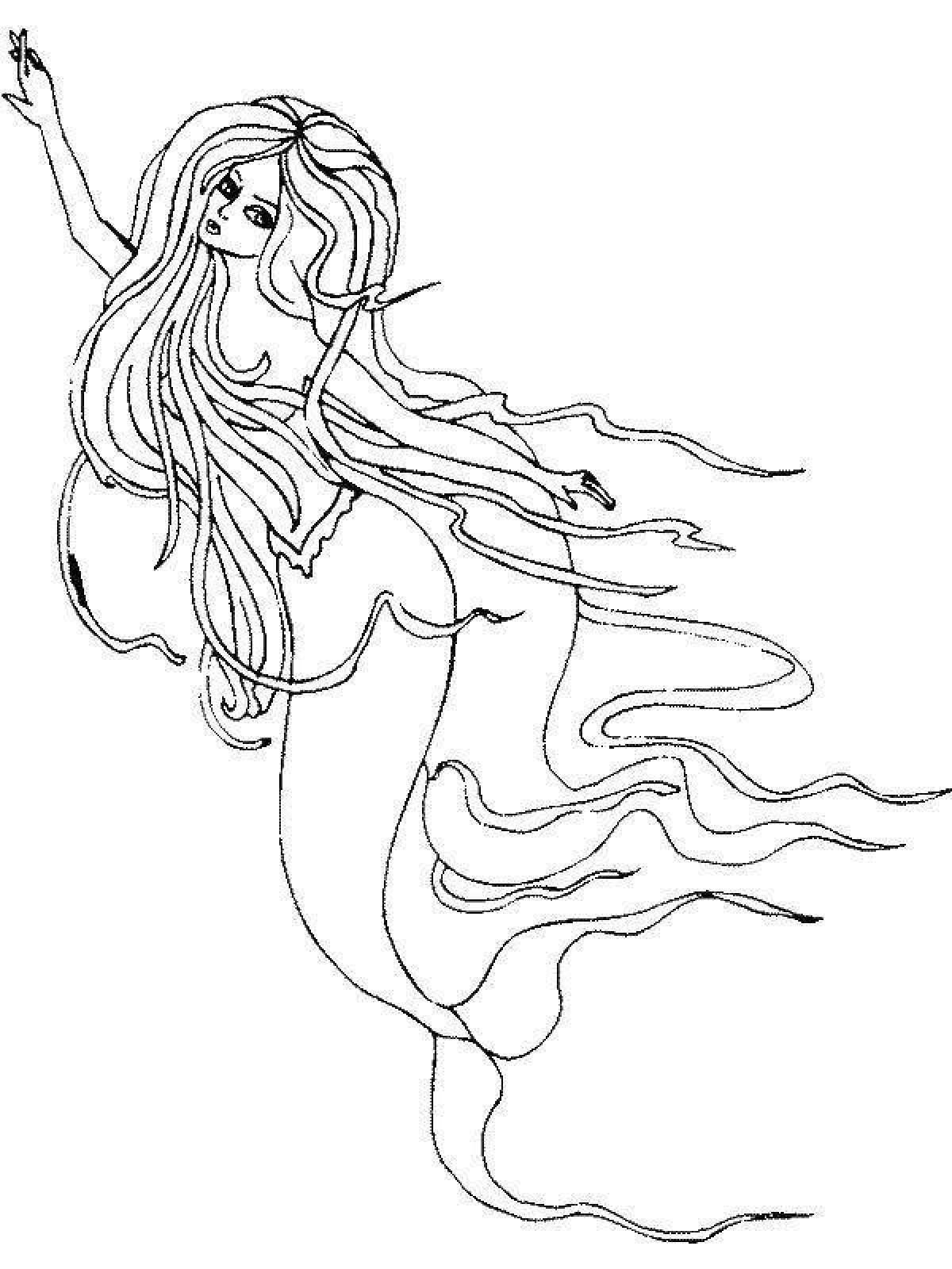 Раскраска Русалка с длинными волосами