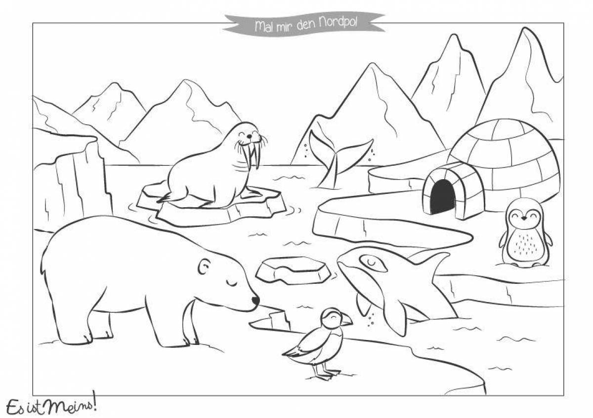 Игривая страница раскраски бивня арктического моржа