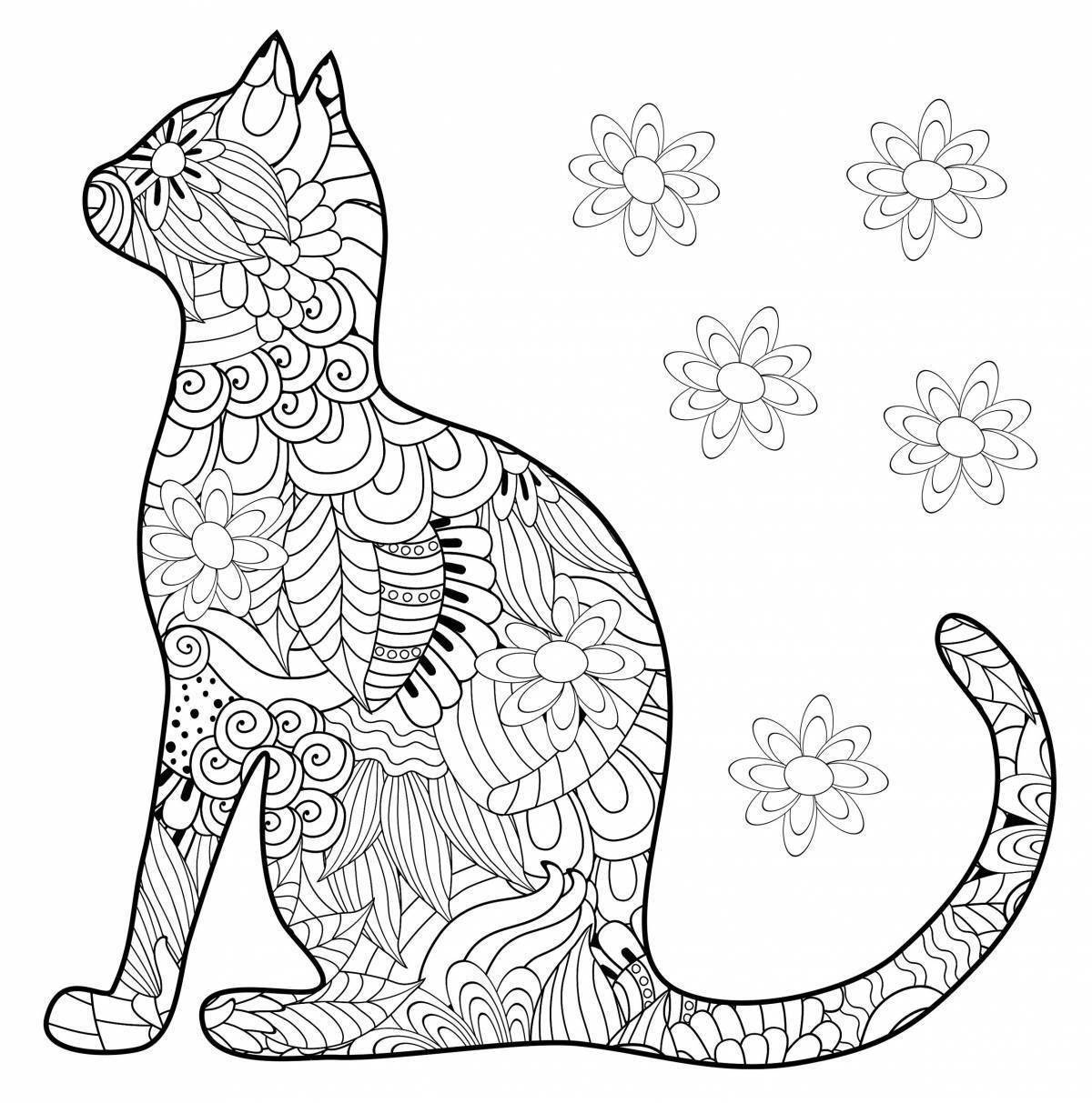 Coloring book soothing antistress cat
