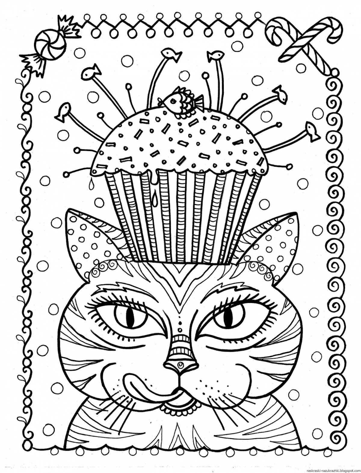 Coloring book joyful antistress cat