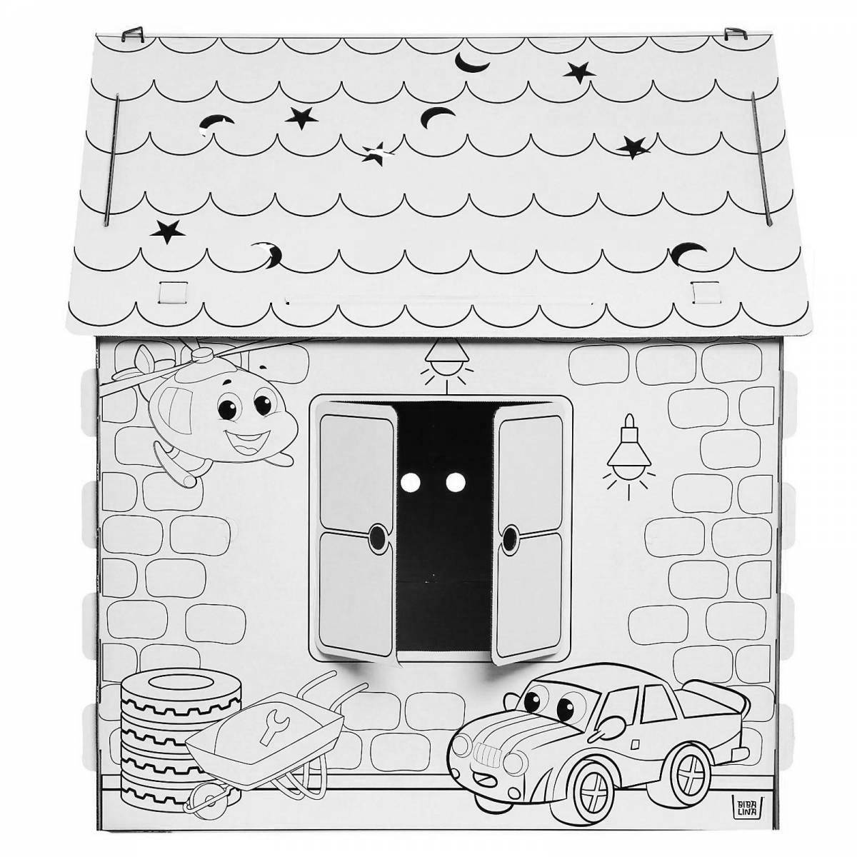 Coloring cute cardboard house