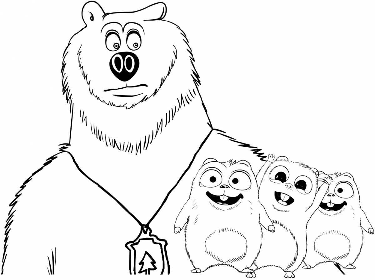 Colorful grizzly and lemming coloring pages