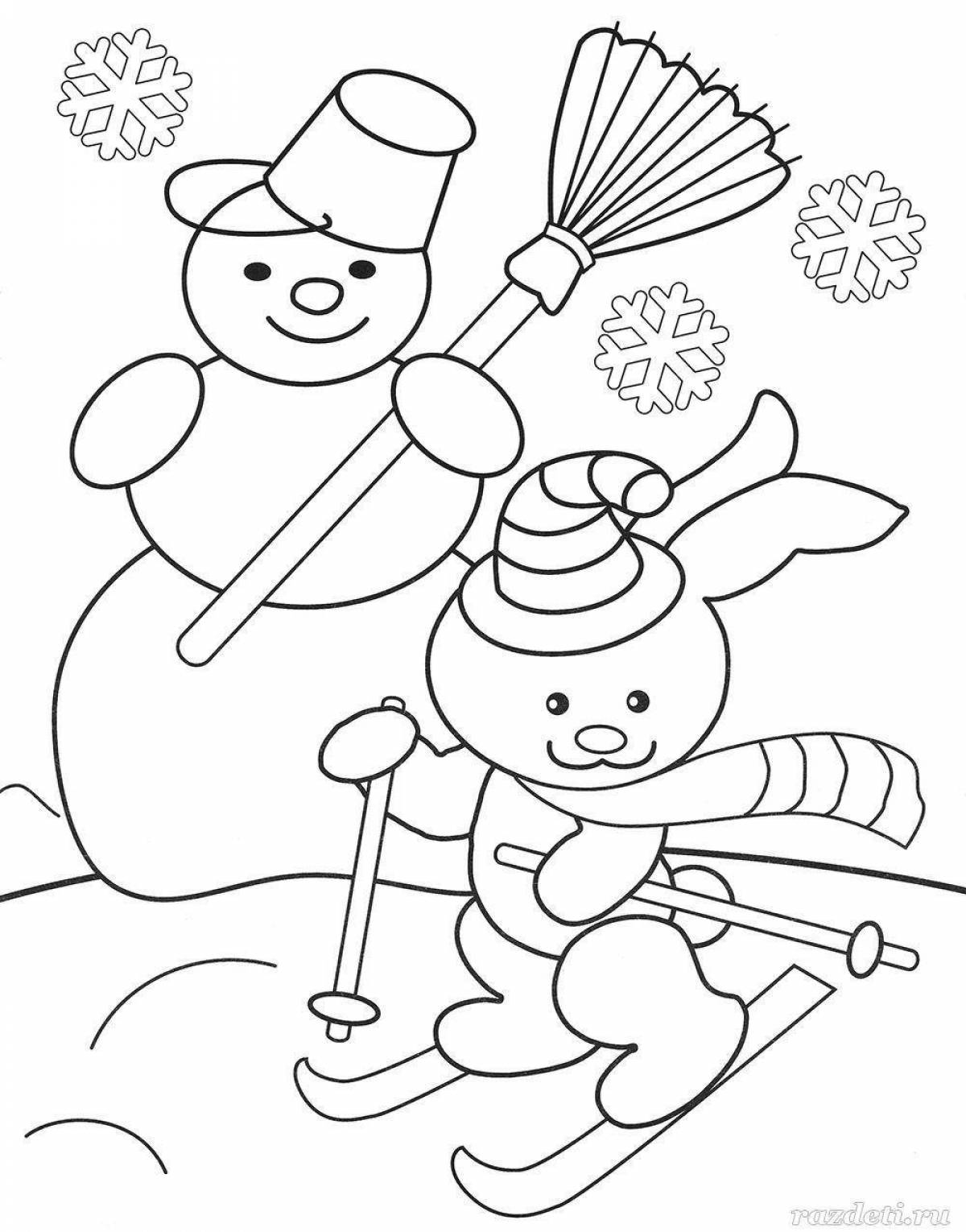 Радужная раскраска зима для детей 5 лет