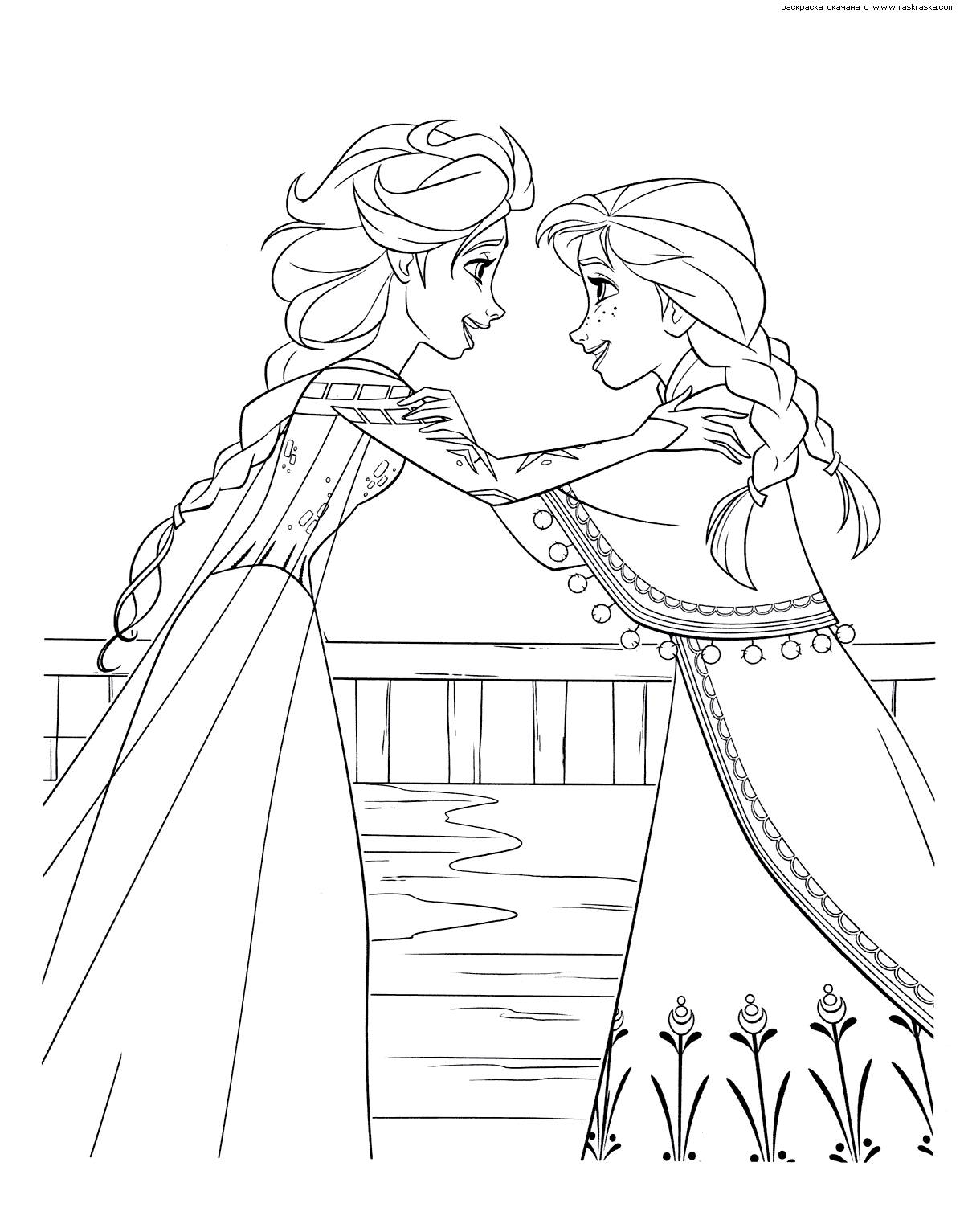 Coloring page cold heart cute little sisters