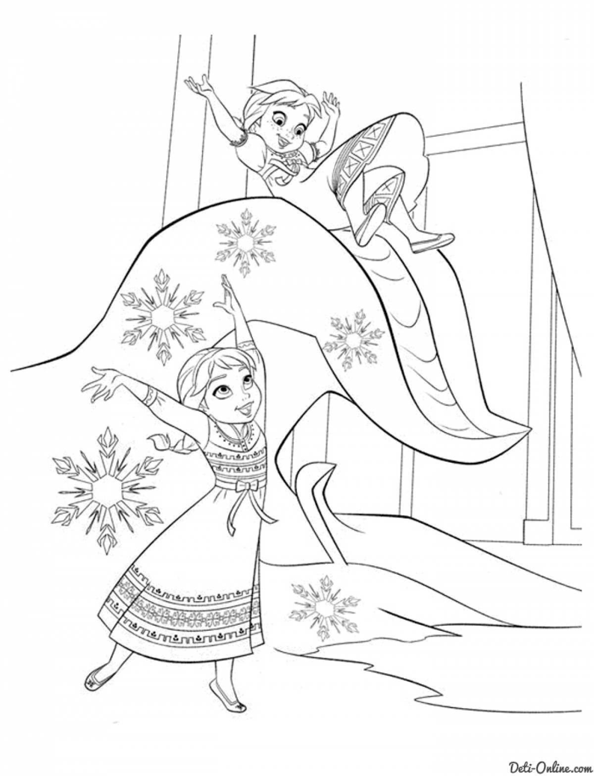 Coloring page cold heart childhood sisters