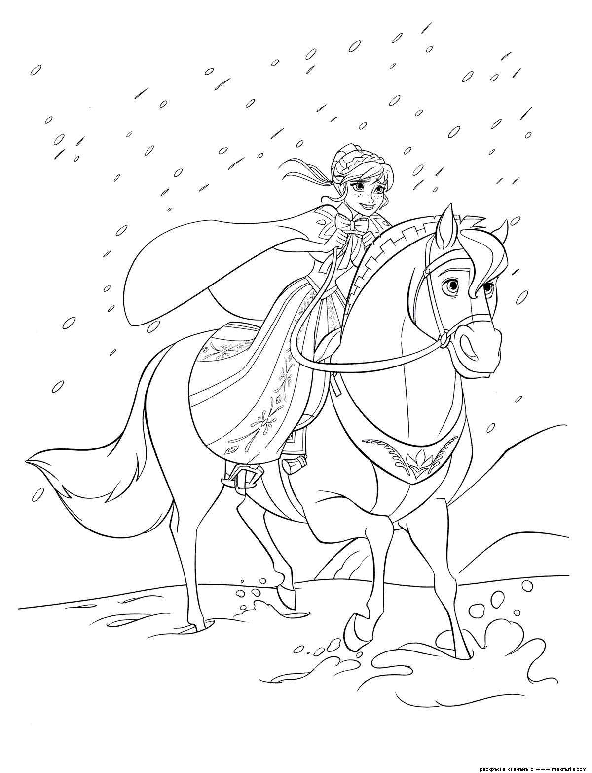 Coloring page cold heart beauty on a horse