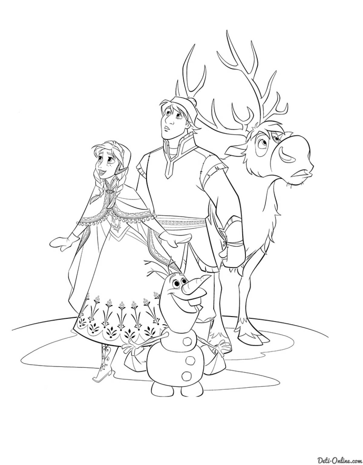 Frozen cartoon characters coloring page