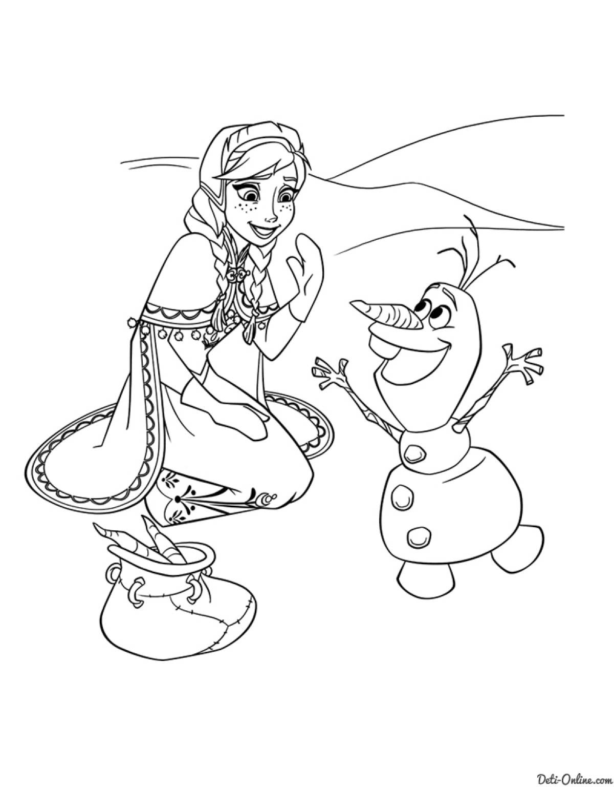 Frozen snowman and anna coloring page