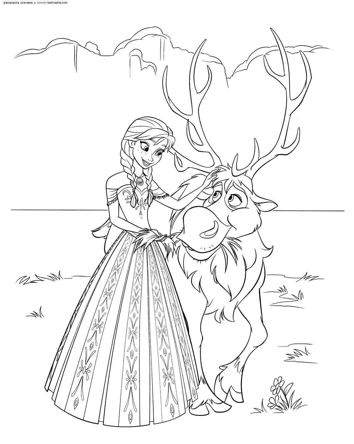 Coloring page frozen deer sven with anna