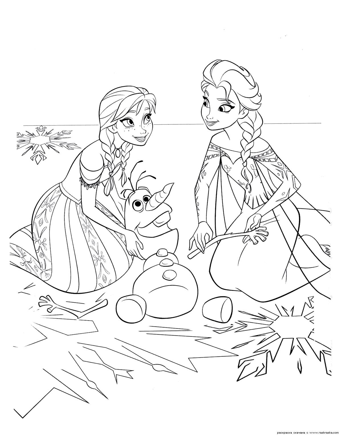 Coloring page frozen cute snowman with princesses