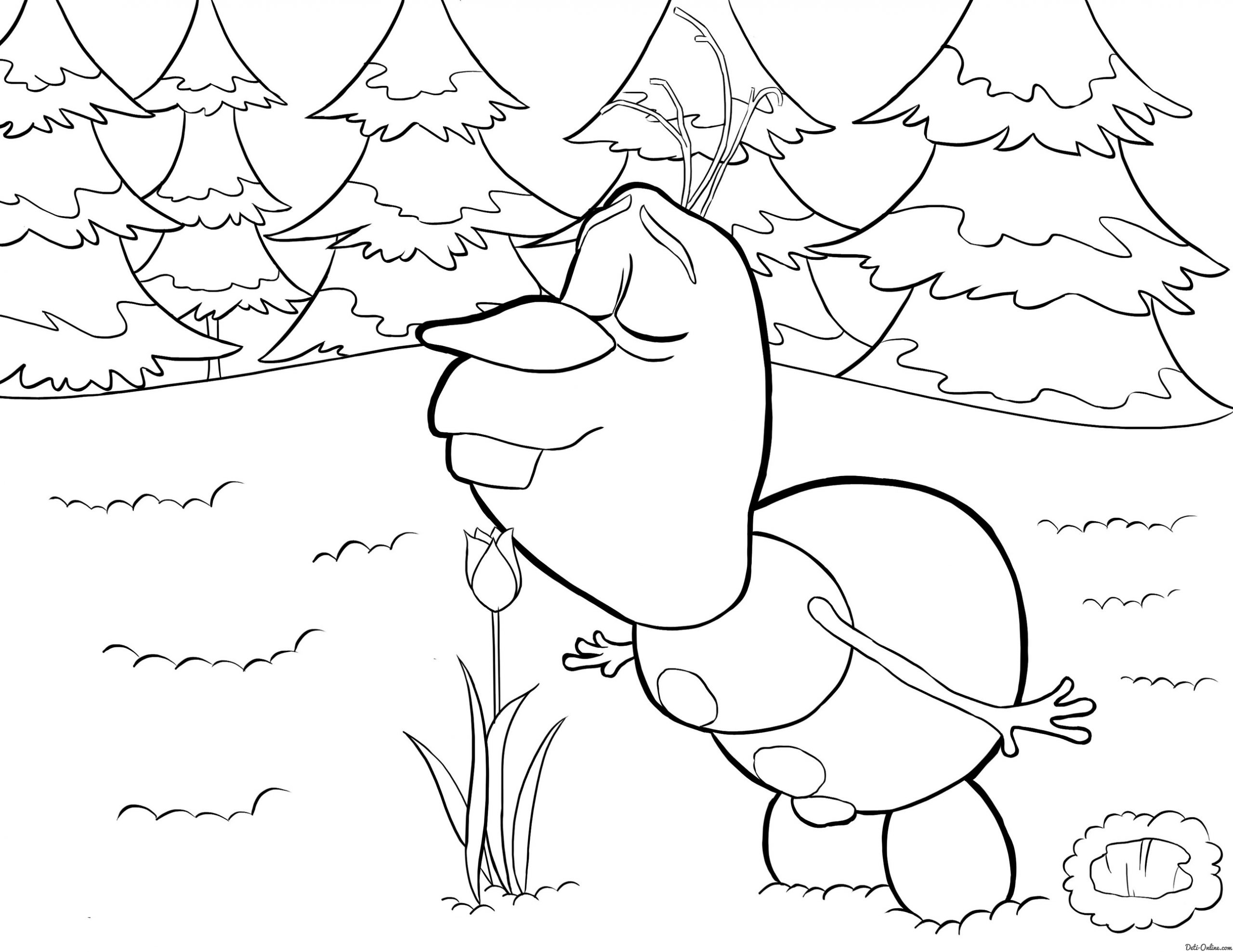 Frozen snowman and flower coloring page